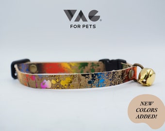 cat collar with bell, breakaway kitty collar, colorful lightweight kitten collar, rainbow toy dog collar, safety buckle golden collar