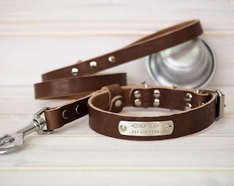 Dog Collar And Leash Set, Collar And Leash, Dog Collar Personalized, Dog Leash Leather, Personalized Collar, Leather Collar, Dog Lover Gift