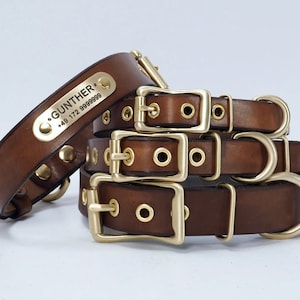 Collier en cuir pour chien personnalisé ID tag collier en cuir marron avec nom, cadeau pour amoureux des chiens, cadeau chien, cadeau chien maman, chien papa