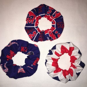 Ole Miss Rebels Hair Scrunchies Wristbands 3 Pack Hand Made in the USA *Free Shipping*