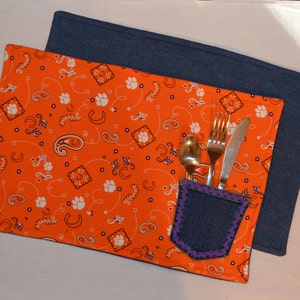 Clemson University Country Denim Bandana Placemat Pair Table Set Gift idea