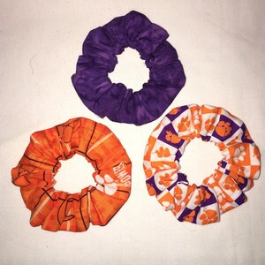 Clemson Tigers Hair Scrunchies 3 Pack Hand Made in the USA