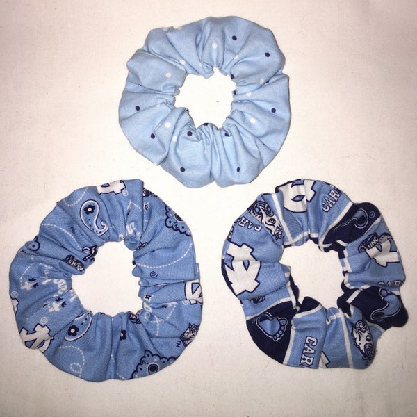 UNC North Carolina Tar Heels Hair Scrunchies 3 Pack Hand Made in the USA