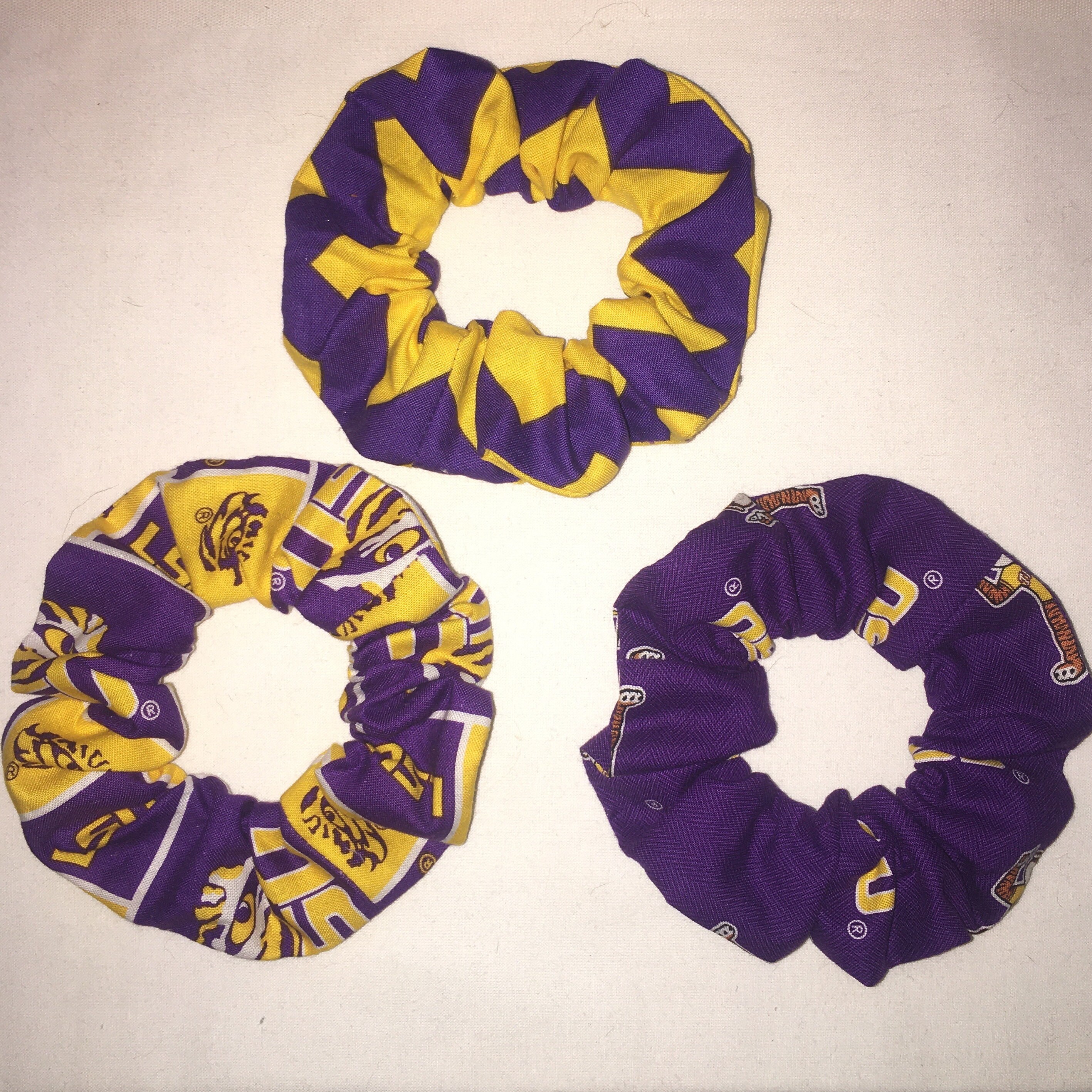 LSU Tigers Hair Scrunchies 3 Pack Hand Made in the USA **Free Shipping**
