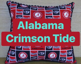 Alabama Crimson Tide Black Chenille Faux Leather Throw Pillow Dorm RV Tailgating Den Library Classy *All Handmade in USA*