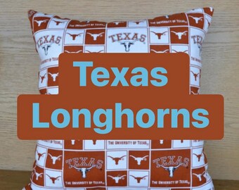 Texas Longhorns Throw Pillow Dorm Man Cave College Den Library Classy Handmade *ALL Handmade in USA*