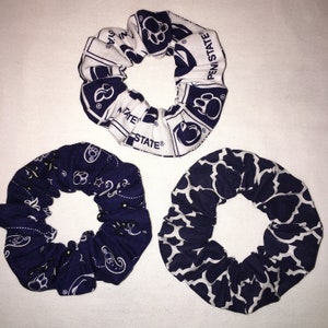 Penn State Nittany Lions Hair Scrunchies Wristbands 3 Pack Hand Made in the USA **Free Shipping**