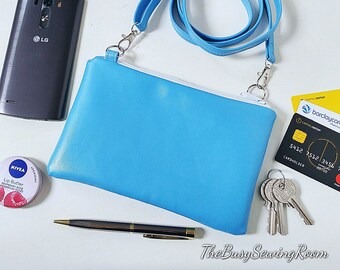 Pastel Blue Faux Leather Mini Crossbody Bag, Phone Clutch, Evening Bag