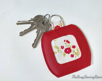 Red Rose Faux Leather Keyring