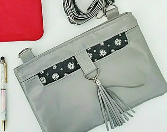 Grey Daisy Faux Leather Crossbody Bag, Small Ladies Handbag, Evening Bag