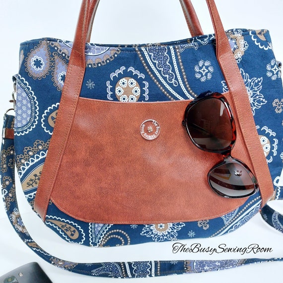 Blue Paisley and Brown Faux Leather Handbag - Etsy