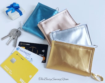 Metallic Leatherette Card Pouch, Coin Purse, Zipper Pouch