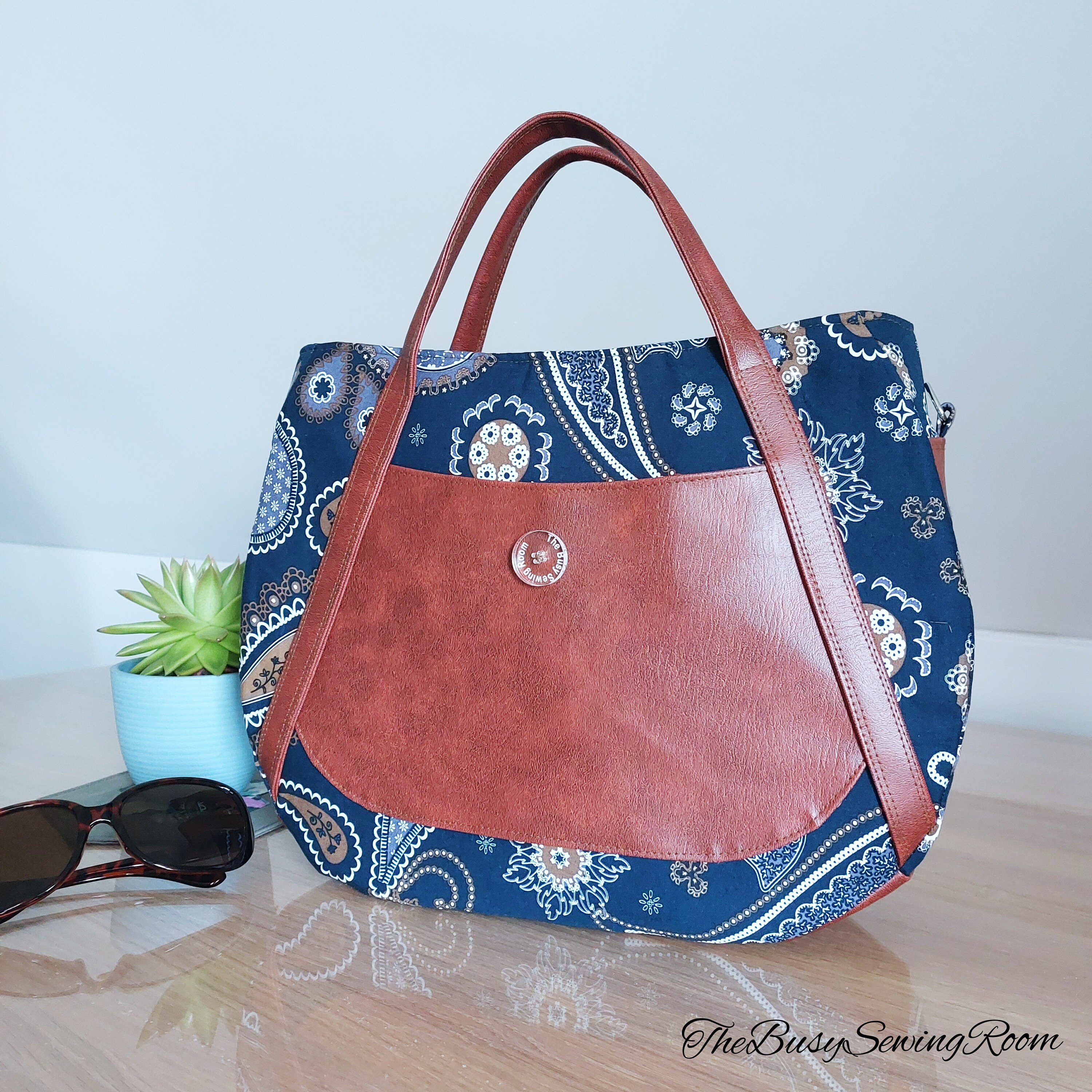 Blue Paisley and Brown Faux Leather Handbag - Etsy display picture 2