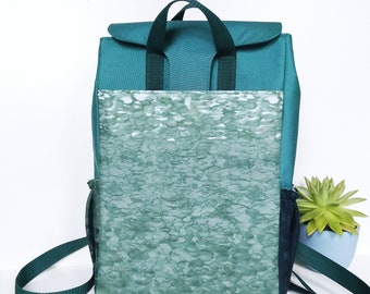 Green Waterproof Canvas Backpack, Crossbody Bag, Convertible Bag