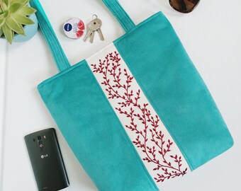 Hand-Embroidered Velvet Shoulder Bag with Padded Tablet Pocket