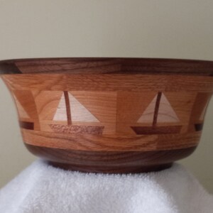 Sail Boat patern segmented bowl, nauticle , made in Maine FREE SHIPPING  #sb 6