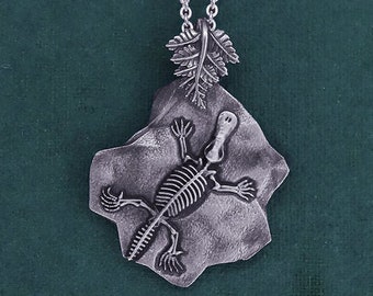 Necklace for men or women, platypus skeleton fossil pendant, sterling silver, Ornithorhynchus