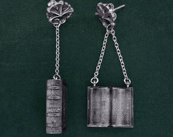 Old book earrings, grimoire inspiration, sterling silver | Codex