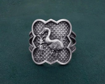 Dodo & mandragore ring, miniature and illumination spirit, sterling silver | Raphus cucullatus