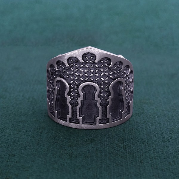 Oriental palace front ring, arab architecture spirit, sterling silver France | Meknes