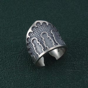 Oriental palace front ring, arab architecture spirit, sterling silver France | Meknes