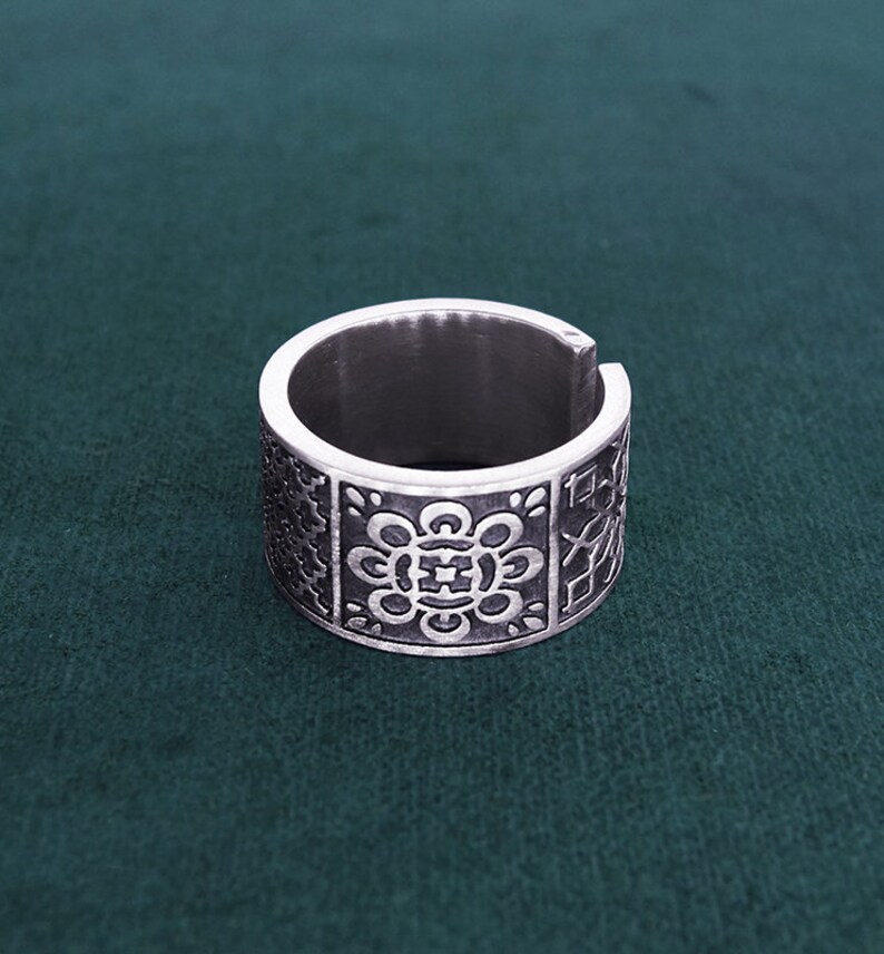 Constantinople antique moorish style sterling silver handmade Oriental ceramic tile ring