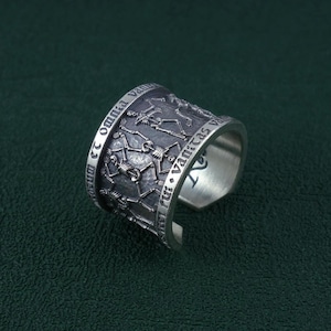 Medieval-style ring, danse macabre, ring representing death, skeleton jewelry, memento mori, funeral home, sterling silver, handmade