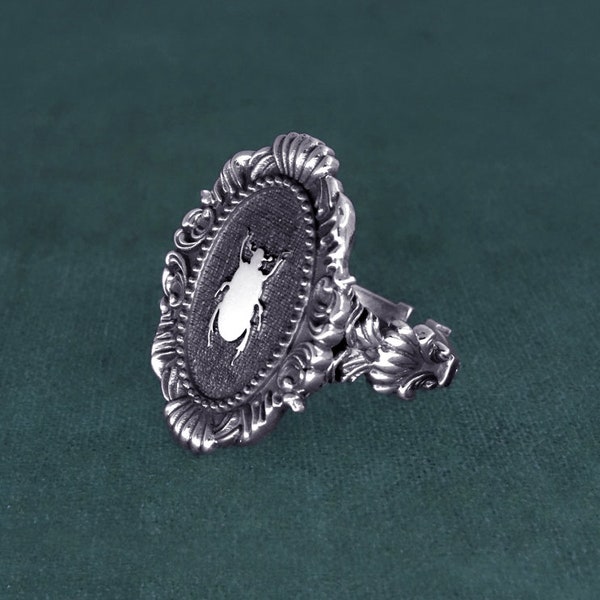 Bague scarabée, bijou style ancien, scarabée noir Égypte, bague rétro, style baroque, bijou de créateur français, argent massif 925