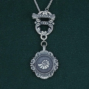 Nautilus or ammonite long necklace, spiral seashell, sterling silver | Nautilus