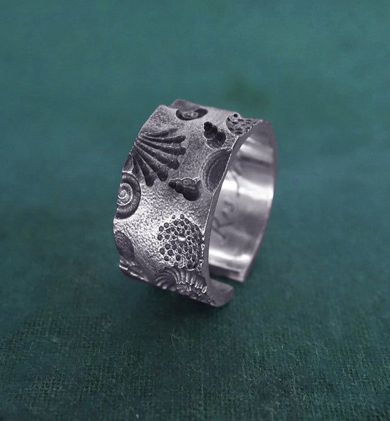 Open Ring for Men or Women, Fossil Prints of Shells and Sea Urchins, in 925  Silver, Fossilis - Etsy