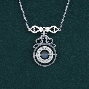 Tiny Necklace armillary sphere or astrolab, labradorite pearl, silver | Armilla