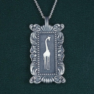 Giraffe pendant, baroque rococo, African animal, sterling silver handmade, museum | Giraffa