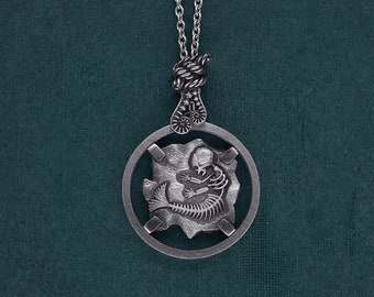 Long necklace for women, mermaid fetus skeleton fossil, retro and offbeat, Homo Piscis