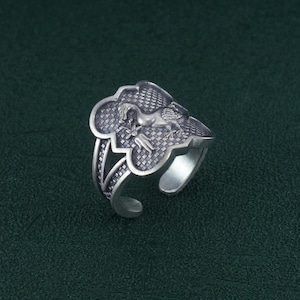 Robuuste ring in massief zilver, Dodo & alruin, Wonderland Alice, fantastische middeleeuwse, gotische stijl, Raphus, handgemaakt in Frankrijk