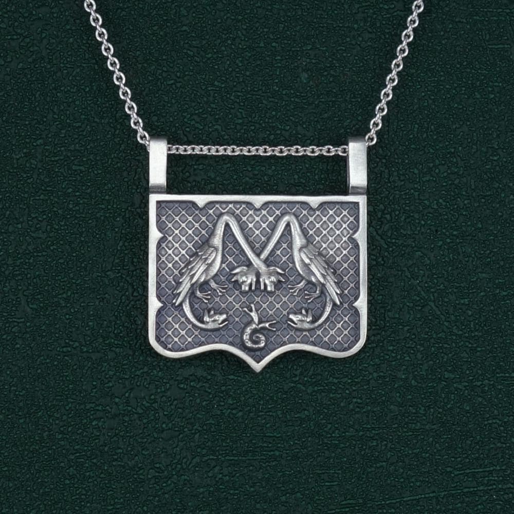 Fantasy creature pendant of medieval style, sterling silver | Amphisbaena