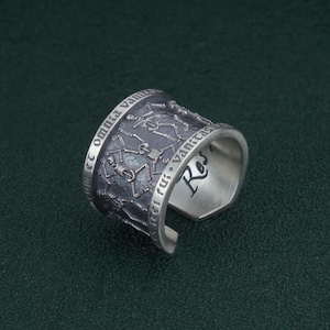Medieval style ring, danse macabre, ring representing death, skeleton jewelry, memento mori, funeral directors, solid silver, handmade