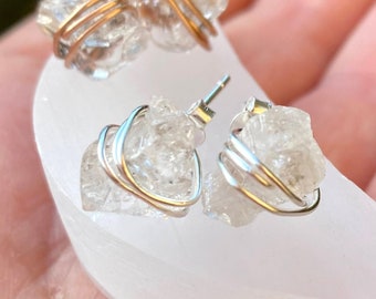 Quartz Earrings, Crystal Quartz Studs, HERKIMER Studs, Herkimer Diamond Stud Earrings, Rose Gold, STERLING SILVER earrings,  Solitaire Studs
