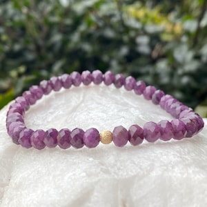 Purple Sapphire Bracelet | Plum Gemstone Bracelet  | Dainty Gold Bracelet |  Purple Crystal Bracelet | 14k Gold Fill Beaded Bracelet