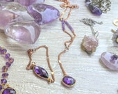 Amethyst Rose Gold Plated Chain lariat Crystal layering necklace Calming Purple Gemstone February Birthstone healing jewlery