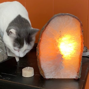 Agate Lamp, Agate Candle Holder, Natural Stone Lamp, Striped Agate Light, Crystal Desk Lamp, Natural Home Decor, CRystal Lamp, Stone Lamp