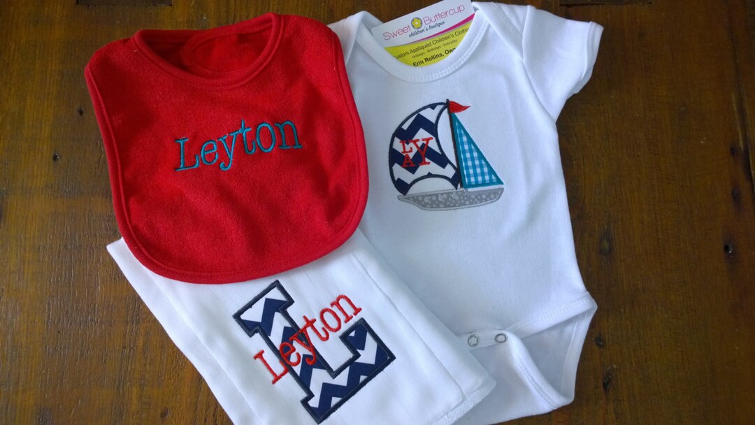 Sailboat Themed Baby Gift Set Bib, Burp Cloth, Bodysuit Etsy