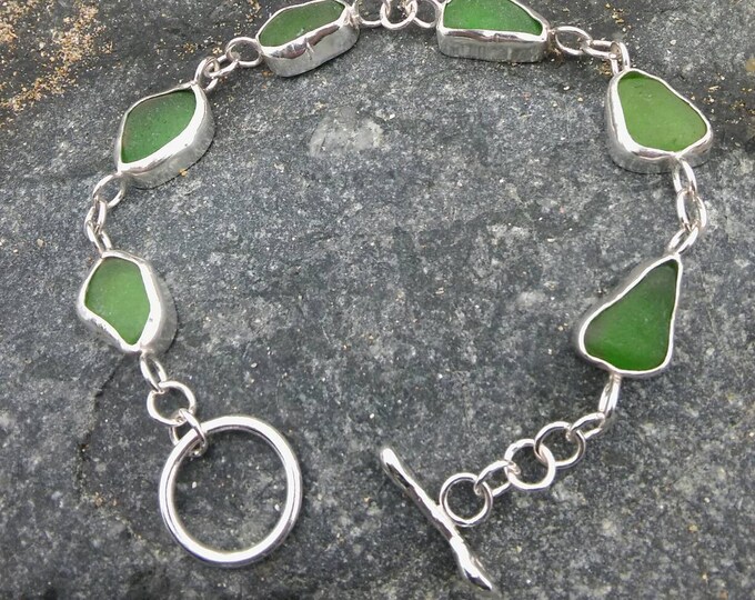 Emerald Green Sea Glass Bracelet, Sea Glass Bracelet, Seaglass Bracelet ...