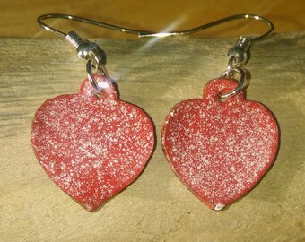 Red enamel Heart earrings, Enamel earrings, Enamel jewellery, Copper Jewellery, Dangle Drop earrings, Birthday gift, Bridesmaid gift.