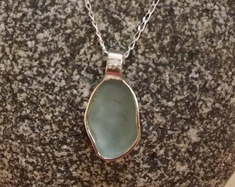 Cornish Sea Glass Necklace, Opaque Blue white Sea glass necklace, Sea glass jewelry, Sea glass pendant, Sea glass jewellery, Birthday gift.