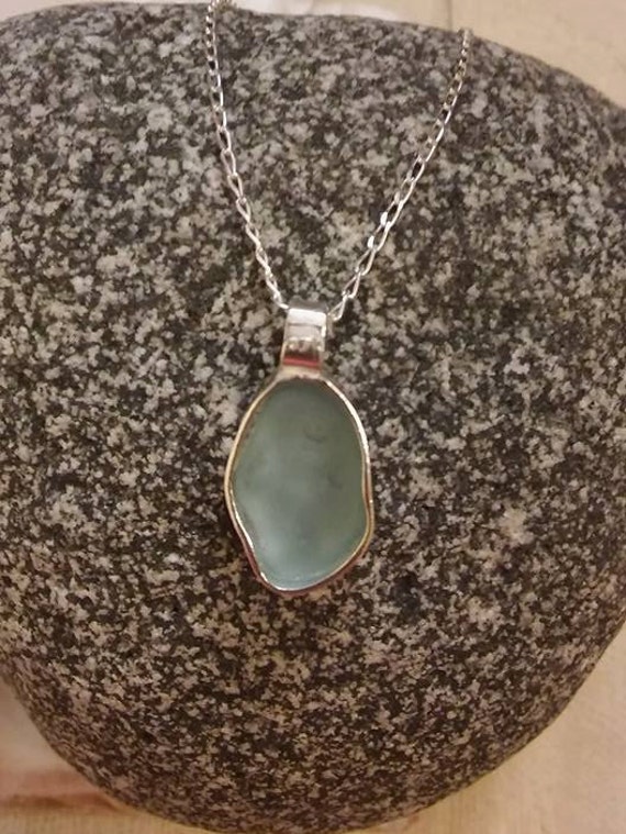 Cornish Sea Glass Necklace Opaque Blue 