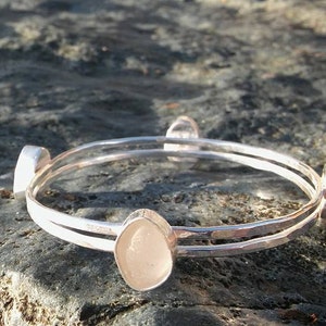 Sea Glass bangle, Sea glass bracelet, Cornish sea glass bangle, Sea Glass jewellery, Luxury silver bangle, Bridesmaid gift, Christmas gift. image 2