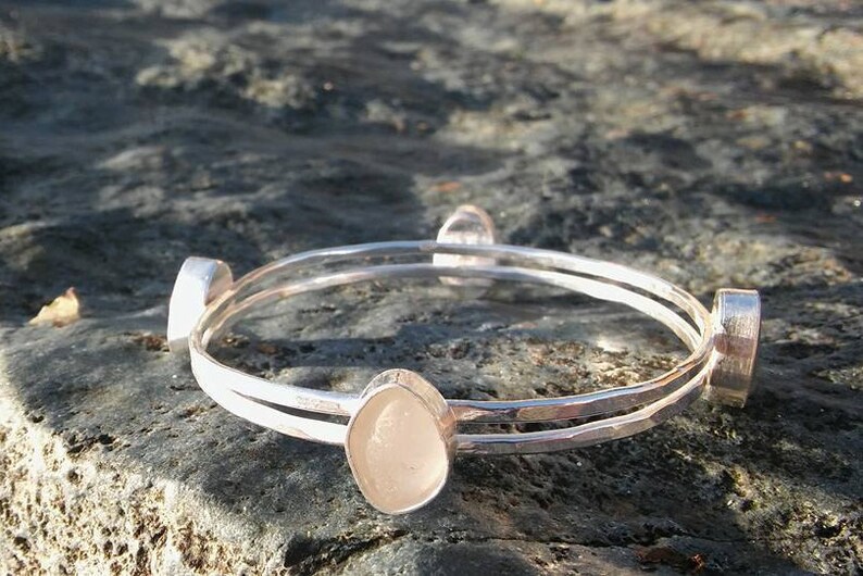 Sea Glass bangle, Sea glass bracelet, Cornish sea glass bangle, Sea Glass jewellery, Luxury silver bangle, Bridesmaid gift, Christmas gift. image 2