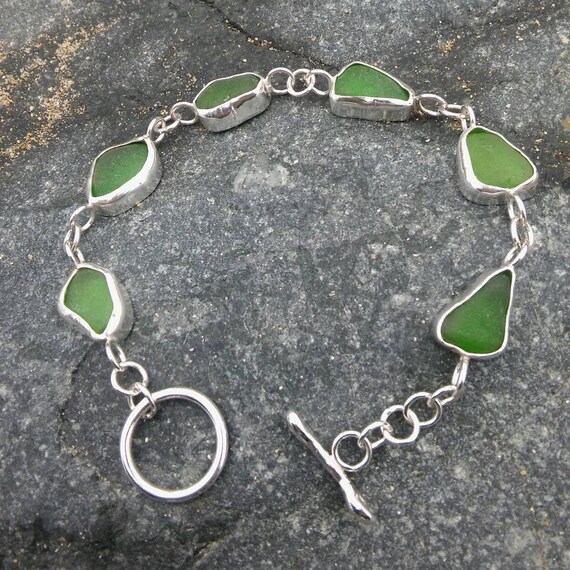 Emerald Green Sea Glass Bracelet Sea Glass Bracelet Seaglass | Etsy UK