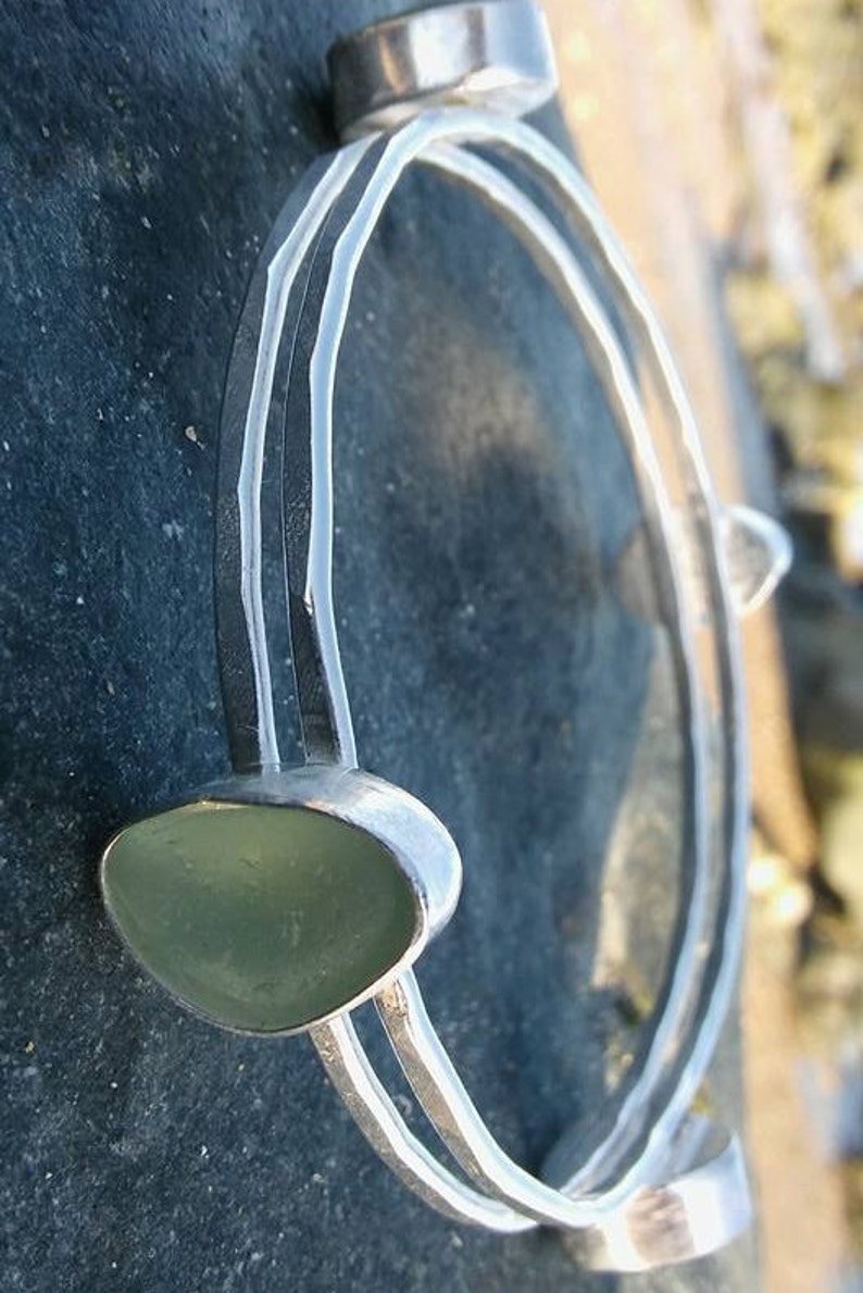 Sea Glass bangle, Sea glass bracelet, Cornish sea glass bangle, Sea Glass jewellery, Luxury silver bangle, Bridesmaid gift, Christmas gift. image 3