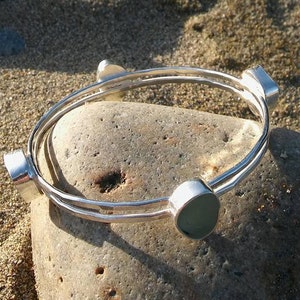 Sea Glass bangle, Sea glass bracelet, Cornish sea glass bangle, Sea Glass jewellery, Luxury silver bangle, Bridesmaid gift, Christmas gift. image 1